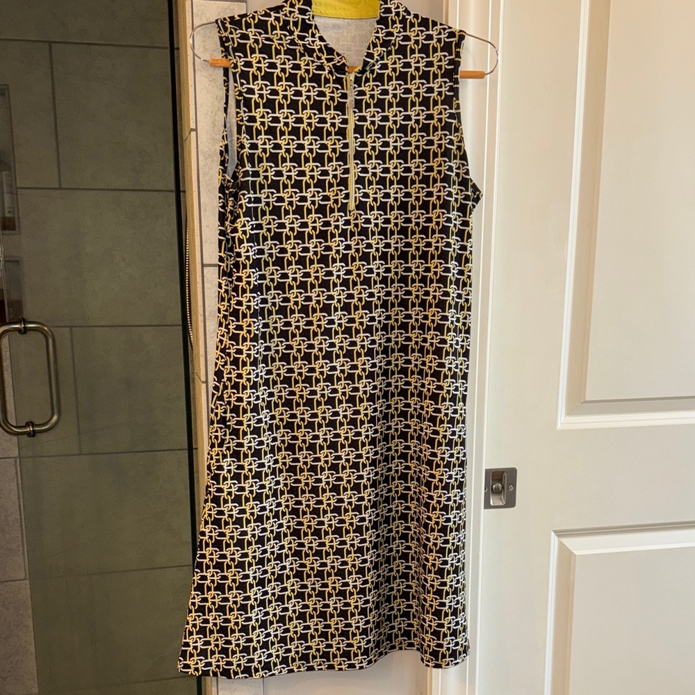 Sleeveless Geometric Pattern Dress - Black and yellow